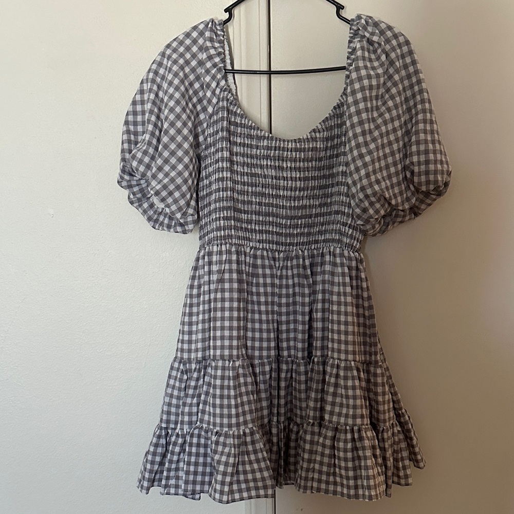 Gingham Puff Sleeve Mini Dress